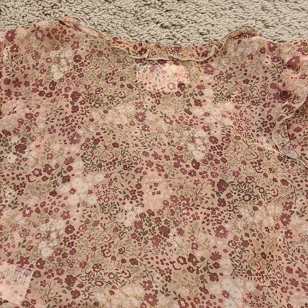 Anthropologie Floral Sheer Cropped Puff Sleeve Blouse PXXS - Picture 13 of 15